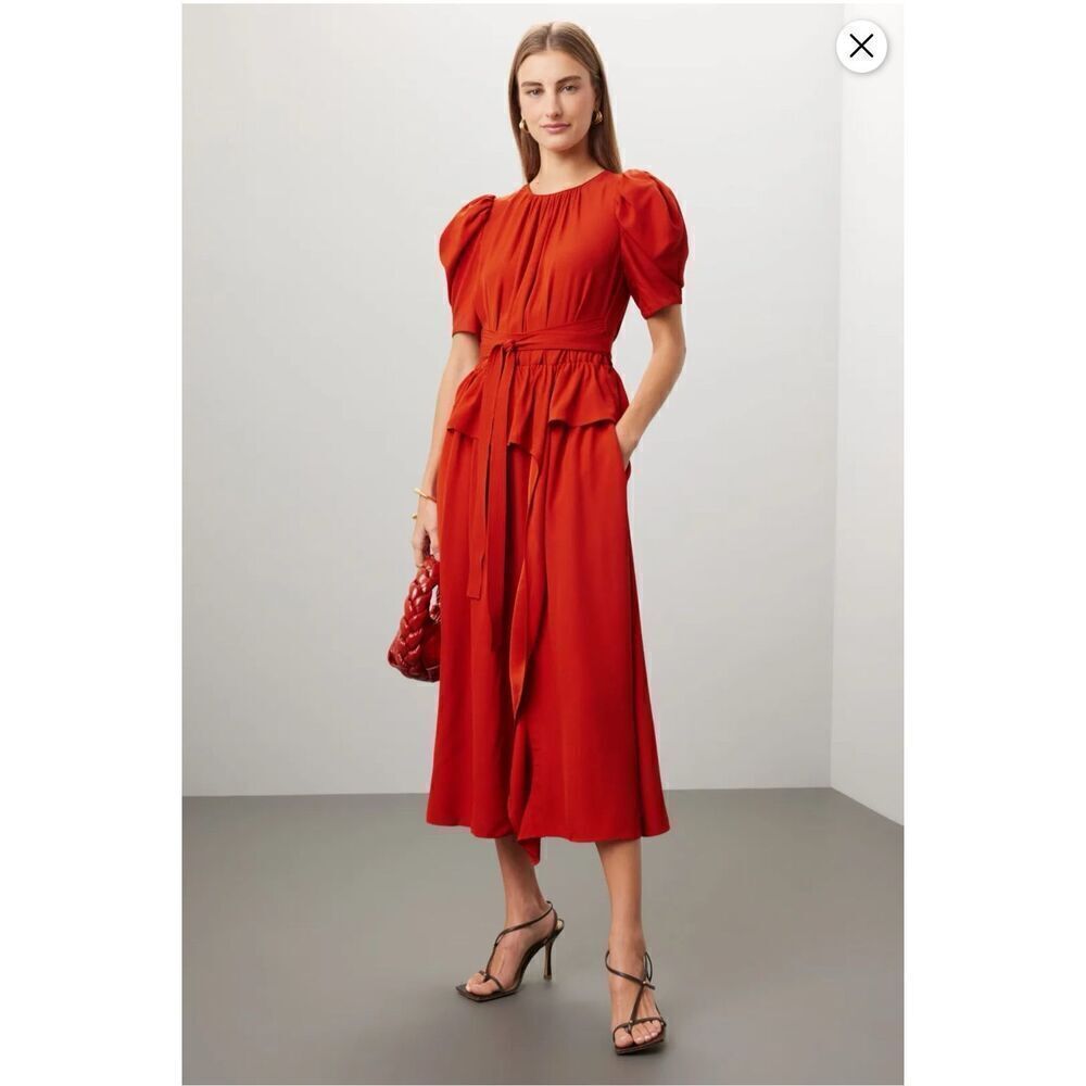 Ulla Johnson Midi Marion Dress Womens 2 Red Orang… - image 1